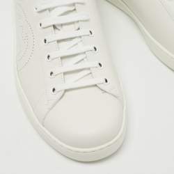 Pre Owned Gucci White Perforated Interlocking G Leather Ace Sneakers Size 44.5