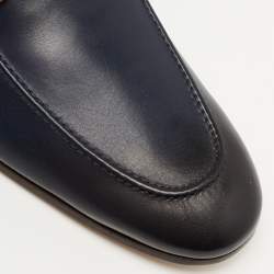 Gucci Navy Blue/Black Leather Jordaan Loafers Size 47