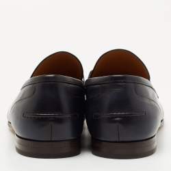 Gucci Navy Blue/Black Leather Jordaan Loafers Size 47