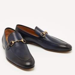 Gucci Navy Blue/Black Leather Jordaan Loafers Size 47