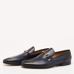 Gucci Navy Blue/Black Leather Jordaan Loafers Size 47