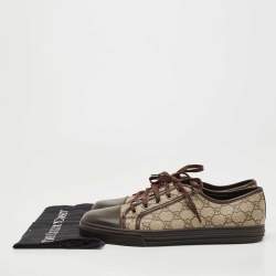 Gucci Beige/Brown Supreme Canvas And Leather Cap Toe Low Top Sneakers Size 44
