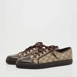 Gucci Beige/Brown Supreme Canvas And Leather Cap Toe Low Top Sneakers Size 44