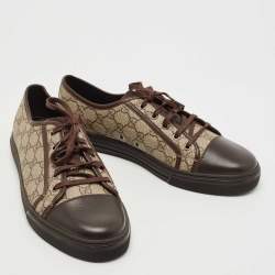 Gucci Beige/Brown Supreme Canvas And Leather Cap Toe Low Top Sneakers Size 44
