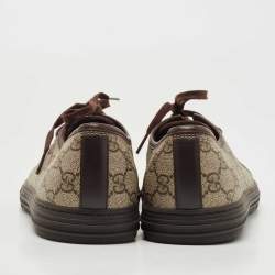 Gucci Beige/Brown Supreme Canvas And Leather Cap Toe Low Top Sneakers Size 44