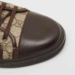 Gucci Beige/Brown Supreme Canvas And Leather Cap Toe Low Top Sneakers Size 44