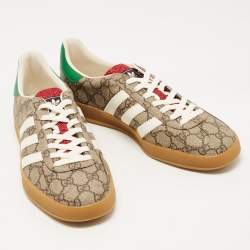 Adidas x Gucci Beige/Brown GG Canvas Gazelle Low Top Sneakers Size 44