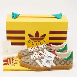 Adidas x Gucci Beige/Brown GG Canvas Gazelle Low Top Sneakers Size 44