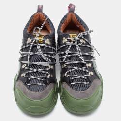 Gucci Green/Black Leather And Mesh Flashtrek Low Top Sneakers Size 44