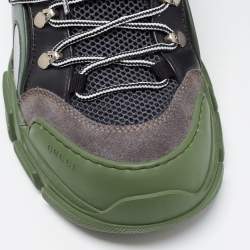 Gucci Green/Black Leather And Mesh Flashtrek Low Top Sneakers Size 44