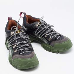 Gucci Green/Black Leather And Mesh Flashtrek Low Top Sneakers Size 44