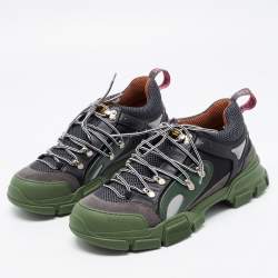 Gucci Green/Black Leather And Mesh Flashtrek Low Top Sneakers Size 44