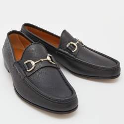 Pre Owned Gucci Black Leather Horsebit Slip On Loafers Size 40.5