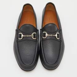 Pre Owned Gucci Black Leather Horsebit Slip On Loafers Size 40.5