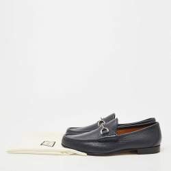 Pre Owned Gucci Navy Blue Leather Horsebit 1953 Loafers Size 45