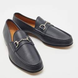 Pre Owned Gucci Navy Blue Leather Horsebit 1953 Loafers Size 45
