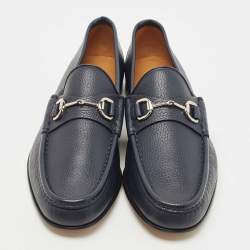 Pre Owned Gucci Navy Blue Leather Horsebit 1953 Loafers Size 45