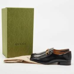 Pre Owned Gucci Black Leather Jordaan Horsebit Slip On Loafers Size 43