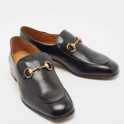 Pre Owned Gucci Black Leather Jordaan Horsebit Slip On Loafers Size 43
