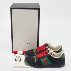 Gucci Black Leather and Canvas Screener Sneakers Size 41.5 