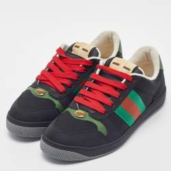 Gucci Black Leather and Canvas Screener Sneakers Size 41.5 