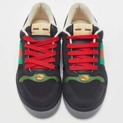 Gucci Black Leather and Canvas Screener Sneakers Size 41.5 