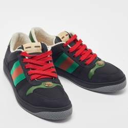 Gucci Black Leather and Canvas Screener Sneakers Size 41.5 