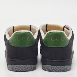 Gucci Black Leather and Canvas Screener Sneakers Size 41.5 