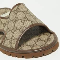 Pre Owned Gucci Brown/Beige GG Supreme Canvas Slides Size 39