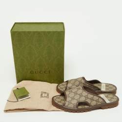 Pre Owned Gucci Brown/Beige GG Supreme Canvas Slides Size 39