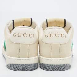 Gucci Cream Nubuck and Canvas Screener Low Top Sneakers Size 39.5
