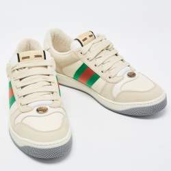 Gucci Cream Nubuck and Canvas Screener Low Top Sneakers Size 39.5