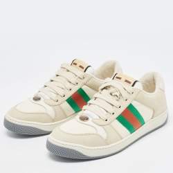 Gucci Cream Nubuck and Canvas Screener Low Top Sneakers Size 39.5