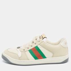 Gucci Cream Nubuck and Canvas Screener Low Top Sneakers Size 39.5