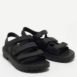 Gucci Black Rubber Corbett Velcro Strap Flat Sandals Size 41