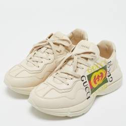 Pre Owned Gucci Cream Leather Rhyton Sneakers Size 43