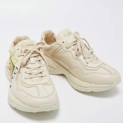 Pre Owned Gucci Cream Leather Rhyton Sneakers Size 43