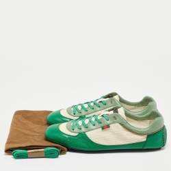 Gucci Green/White Leather and Fabric Low Top Sneakers Size 45.5
