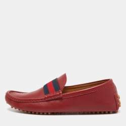 Gucci Red Leather Web Slip On Loafers Size 43
