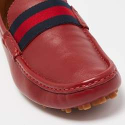 Gucci Red Leather Web Slip On Loafers Size 43