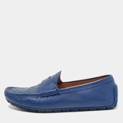 Gucci Blue Micro Guccissima Leather Slip On Loafers Size 43