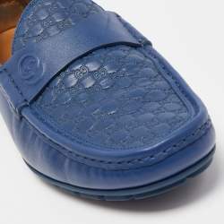 Gucci Blue Micro Guccissima Leather Slip On Loafers Size 43