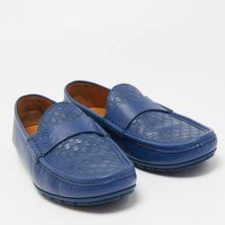 Gucci Blue Micro Guccissima Leather Slip On Loafers Size 43