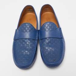 Gucci Blue Micro Guccissima Leather Slip On Loafers Size 43
