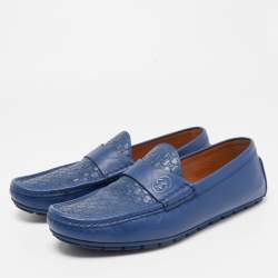 Gucci Blue Micro Guccissima Leather Slip On Loafers Size 43
