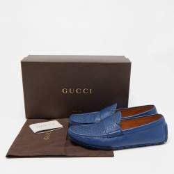 Gucci Blue Micro Guccissima Leather Slip On Loafers Size 43