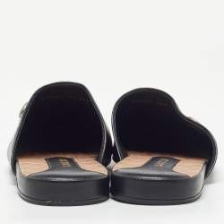 Gucci Black Leather NY Yankees Flat Mules Size 44.5