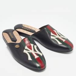 Gucci Black Leather NY Yankees Flat Mules Size 44.5
