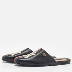 Gucci Black Leather NY Yankees Flat Mules Size 44.5