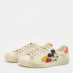 Pre Owned Gucci x Disney Cream Leather Mickey Mouse Ace Sneakers Size 39.5